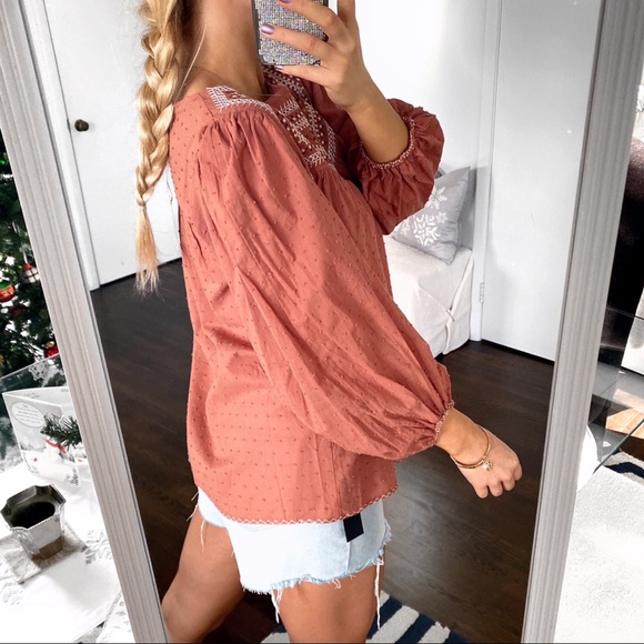 π MAX STUDIO BOHO TAUPE FLORAL EMBROIDERED LOOSE TOP! - Picture 4 of 13